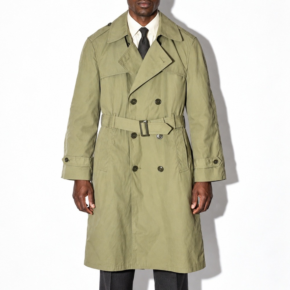 70s Vintage Sage Green Trench Coat Mens 40R Zip Out Quilted Liner DSCP Valor